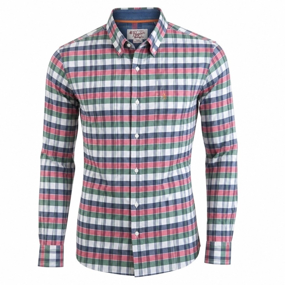 Original Penguin Mens Heritage Slim Fit Plaid Button Down Shirt Large Blue Green